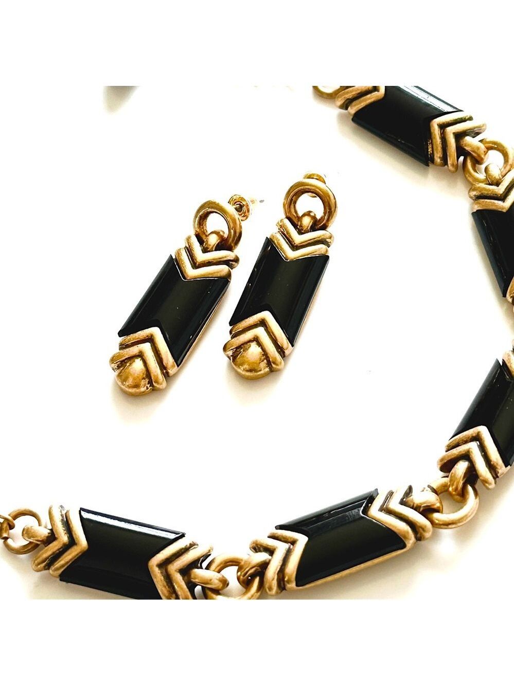 Neiman Marcus Art Deco Black and Gold Earrings NWT - Picture 3 of 6